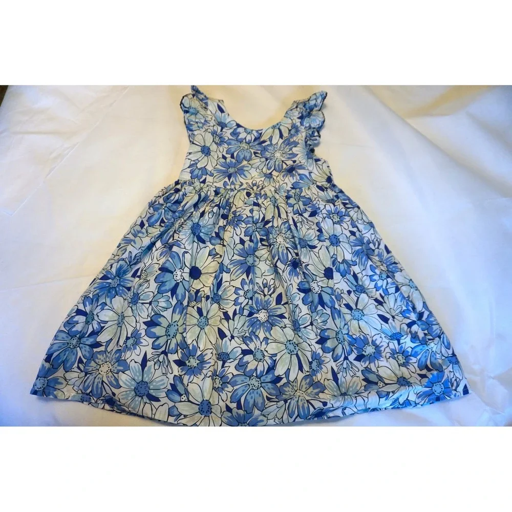 Sigrid Olsen Kids Blue Floral Cotton Ruffle Strap Dress Size 6